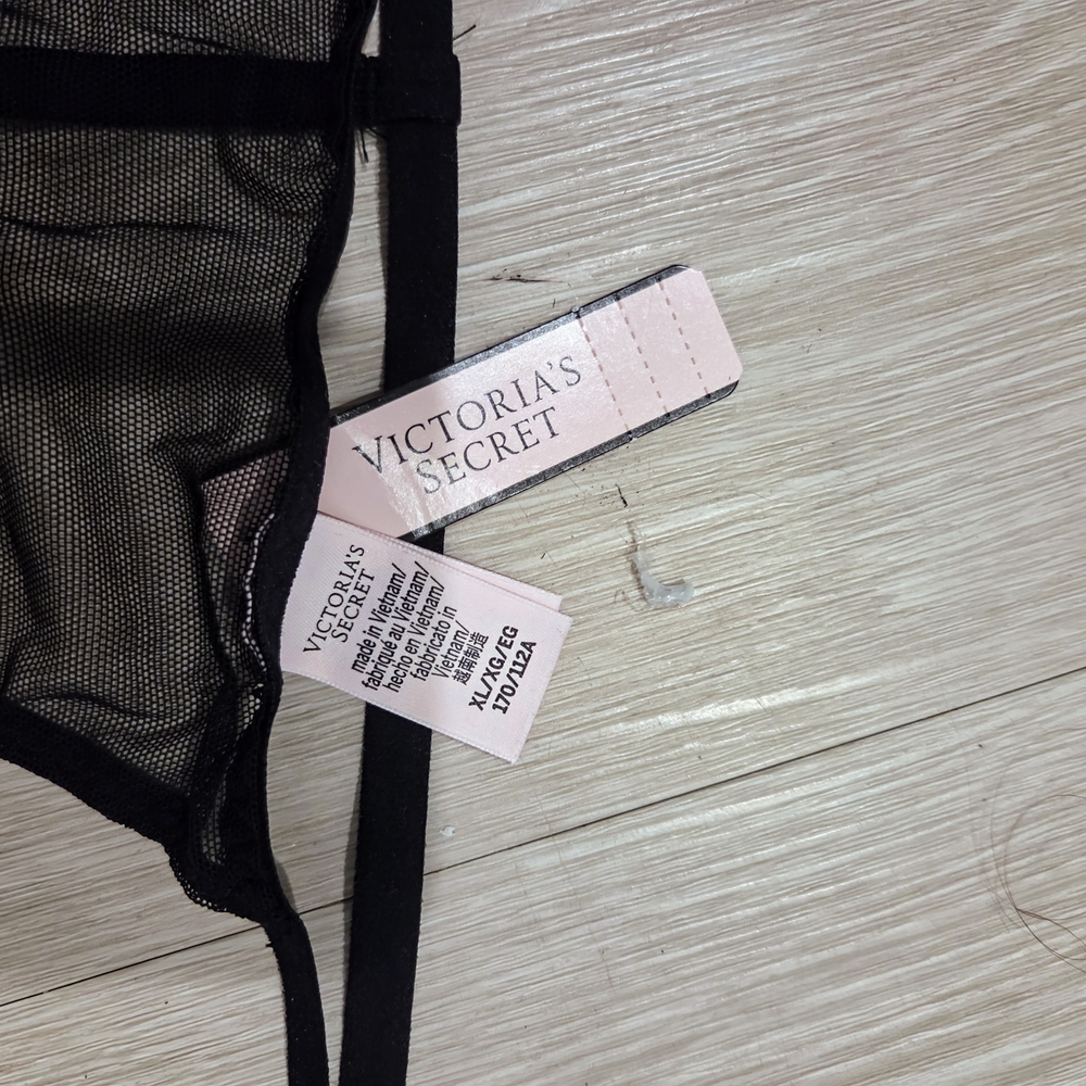NWT Victoria's Secret Black Mesh T-String Panties XL